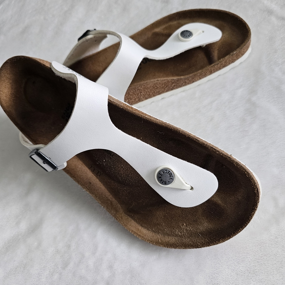 Birkenstock White and Tan Sandals